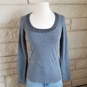 Express Grey Scoop Neck Sexy Stretch Long Sleeve T